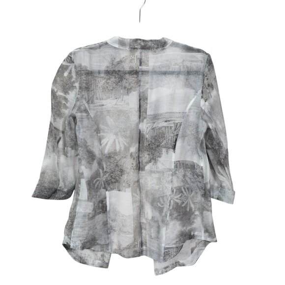 Nic + Zoe Sheer Open Jacket Grey Geometric Lightweight SZ M Casual Toile Fabric - Picture 2 of 7